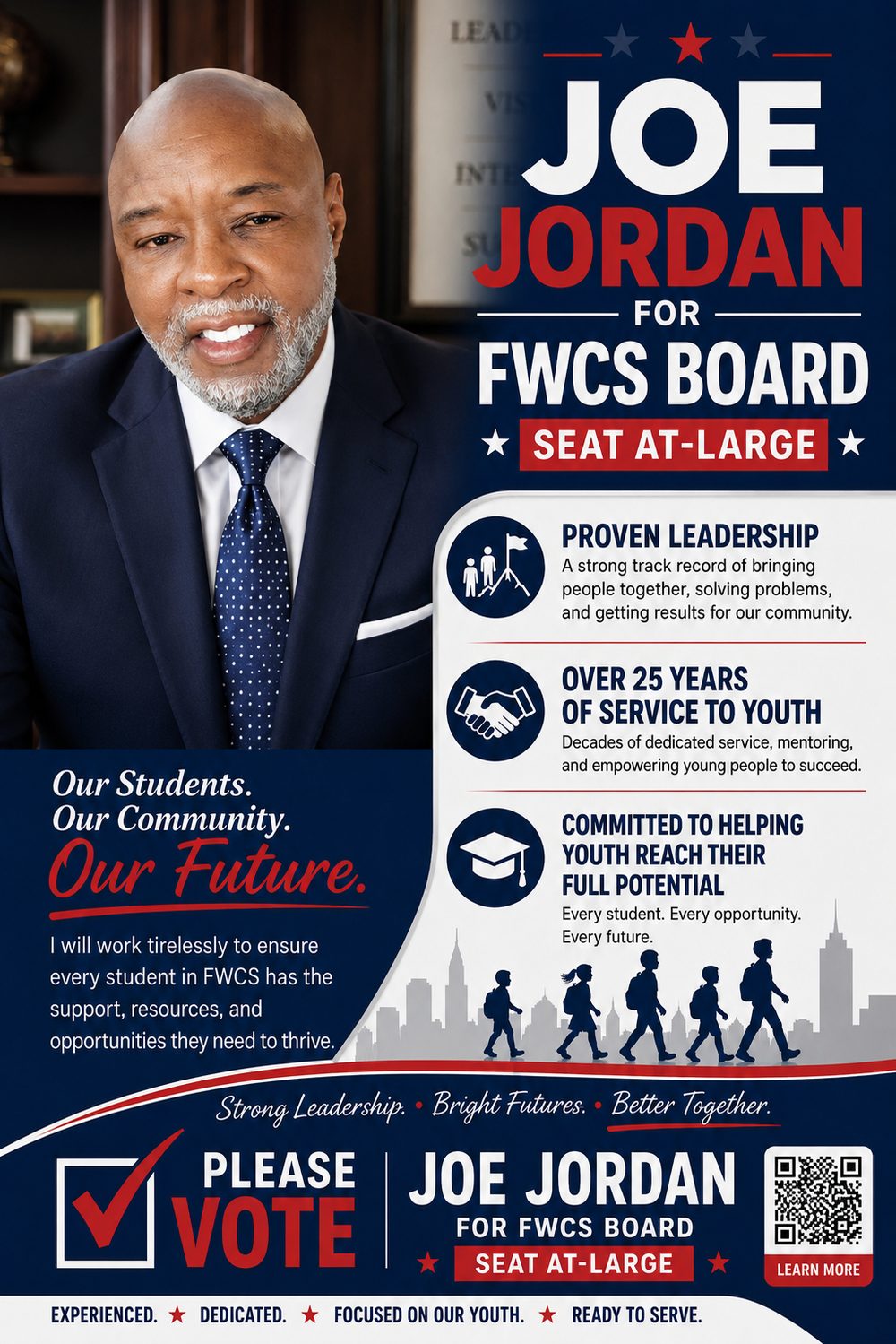Joe Jordan for FWCS Board — At-Large campaign poster